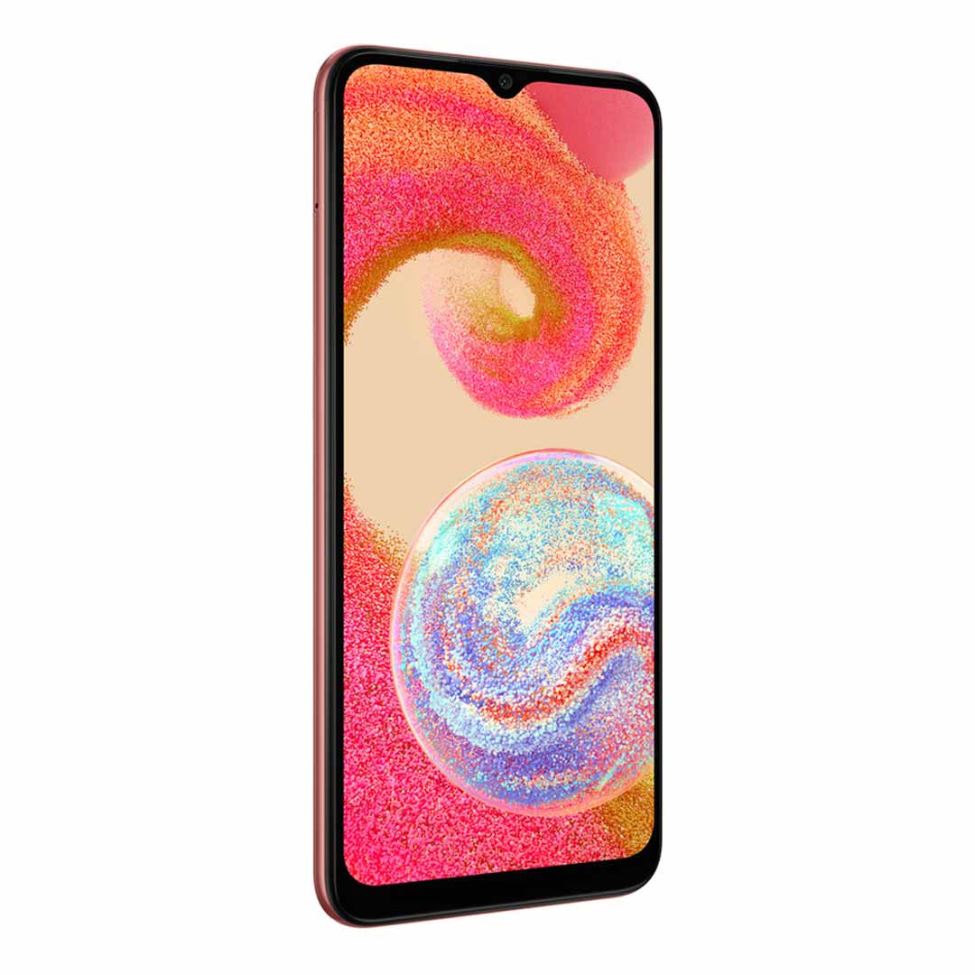 گوشی سامسونگ Galaxy A04e دو سیم کارت ظرفیت ۶۴ گیگابایت و رم ۳ گیگابایت رنگ مسی از نمای چپ