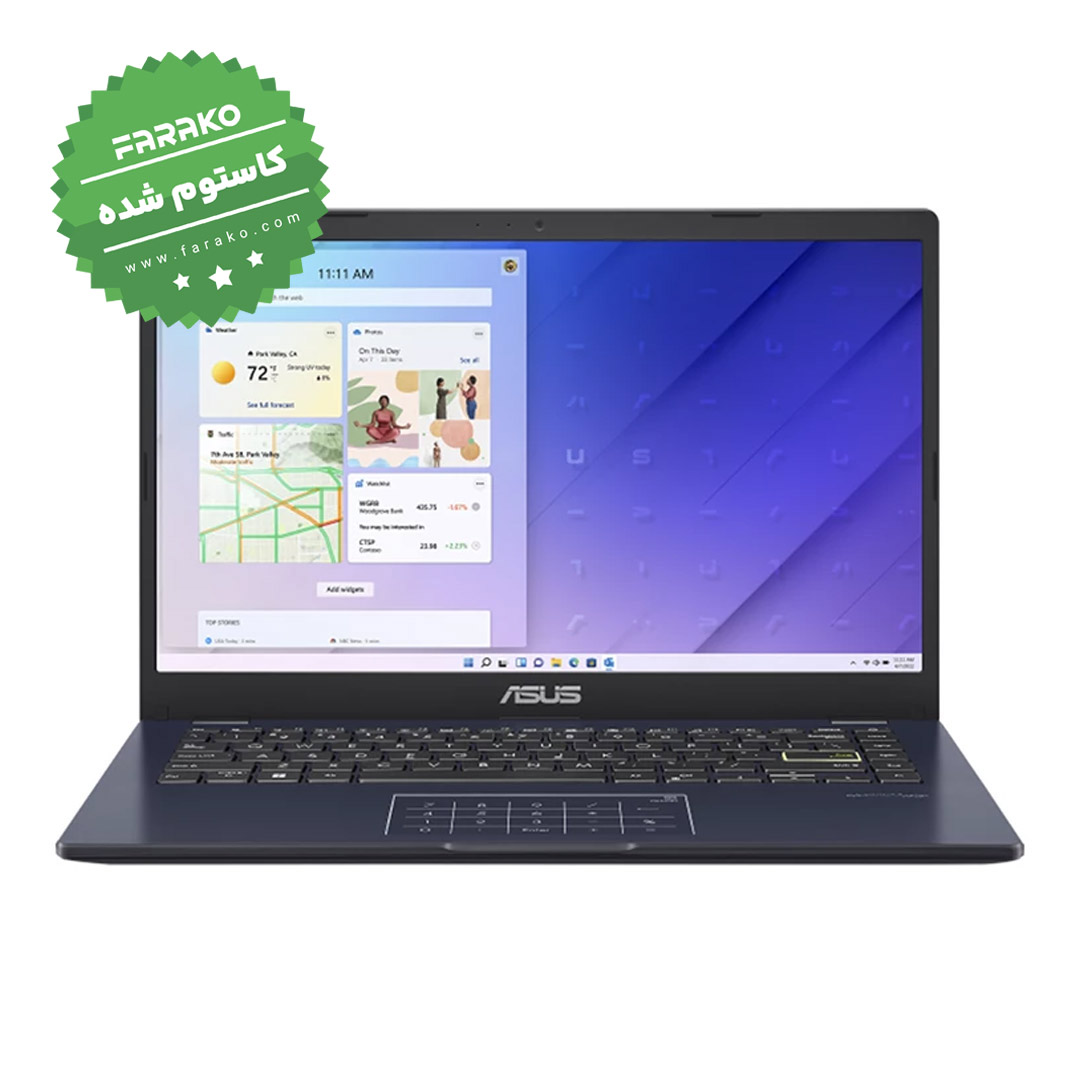 لپ تاپ ایسوس Vivobook E410KA نمایشگر ۱۴ اینچی، پردازنده Celeron N4500، گرافیک اینتل UHD، رم ۴ گیگابایت، حافظه ۶۴+۱۲۸ گیگابایت SSD - کاستوم شده