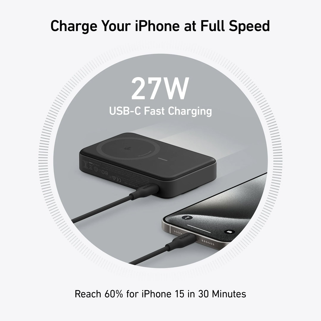 پاوربانک بی‌ سیم انکر MagGo A1654 ظرفیت 10000 میلی آمپر ساعت تصویر اول