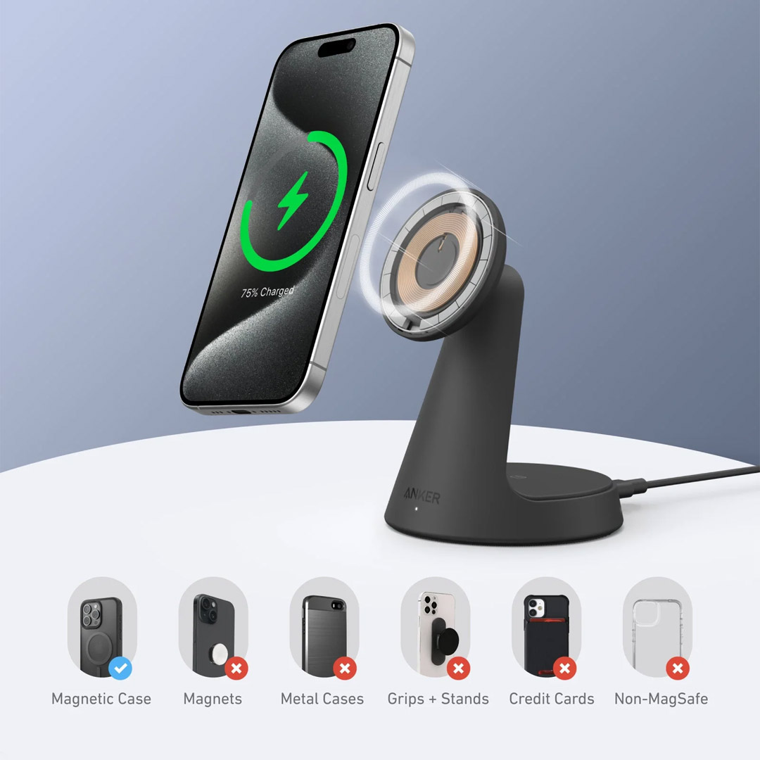 پایه نگهدارنده و شارژر بی سیم انکر MagGo A25M7 تصویر دوم