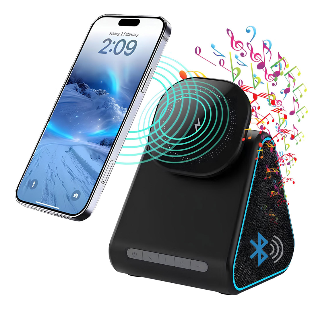 پایه نگهدارنده، شارژر بی سیم و اسپیکر گرین لاین Mag Trio با توان ۱۵ وات تصویر چهارم